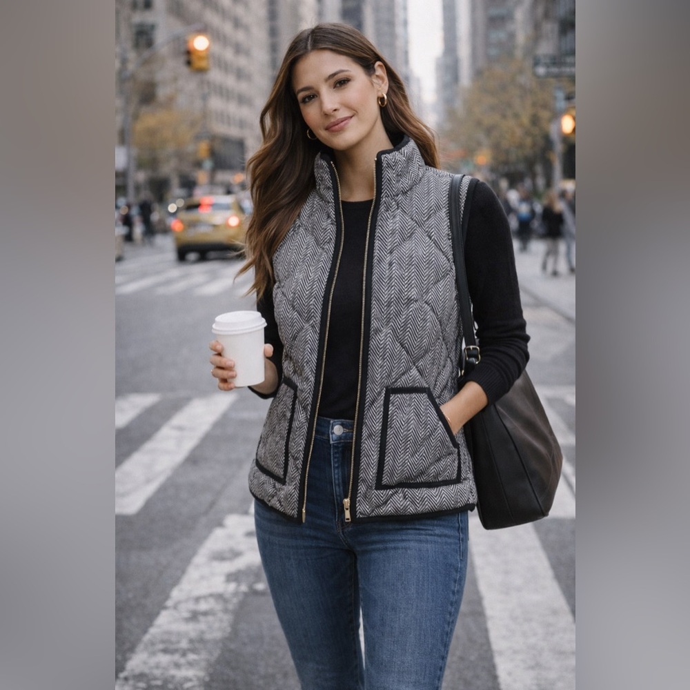 Vintage J. Crew Herringbone Vest Down-Filled Size XS